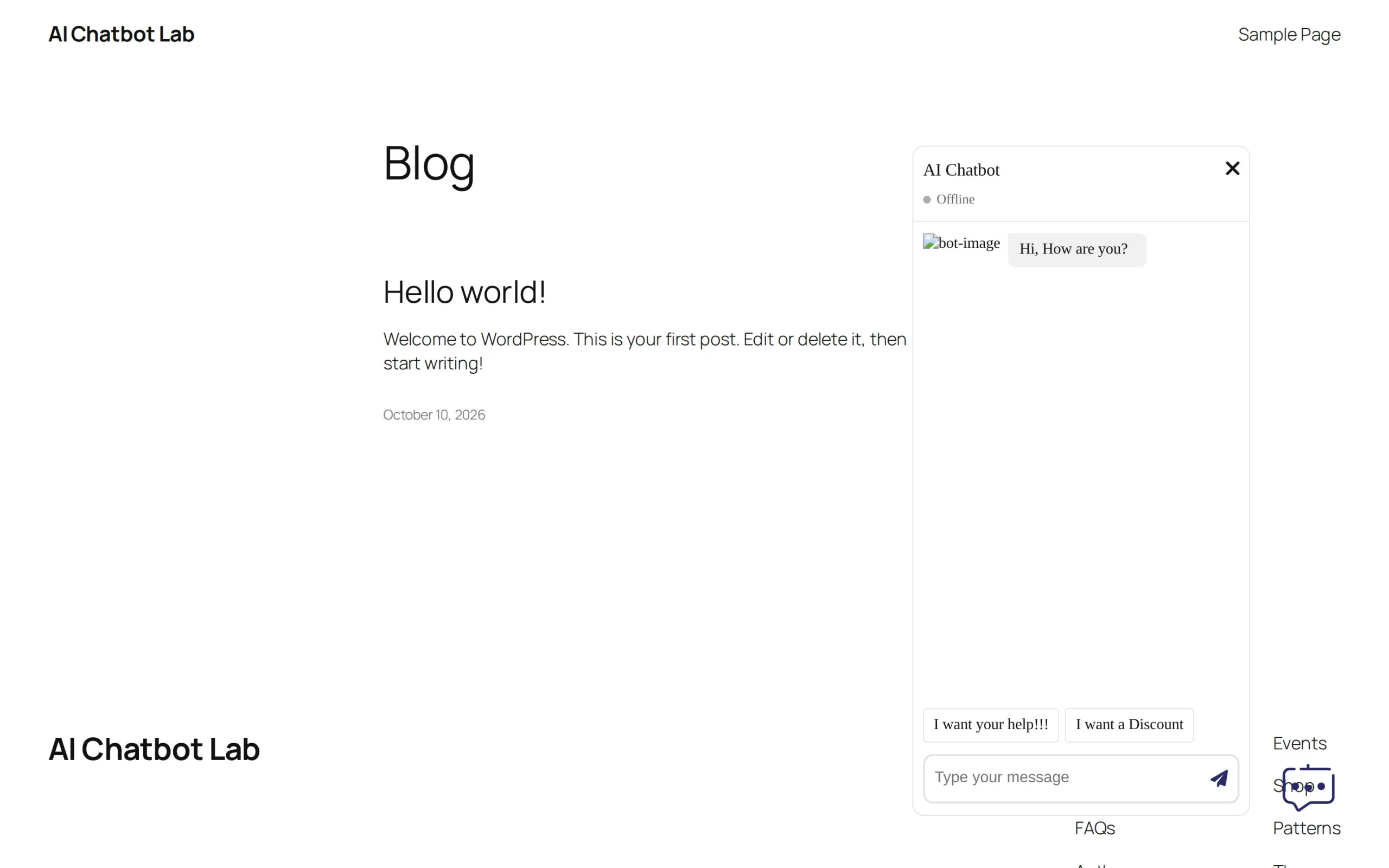 The chat panel closed and open, restyled to match a site's own colours