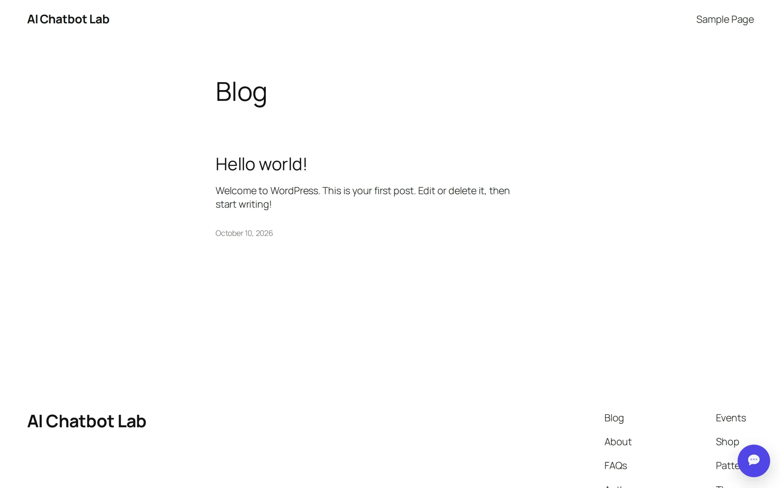 The chat launcher button sitting in the corner of a live WordPress page