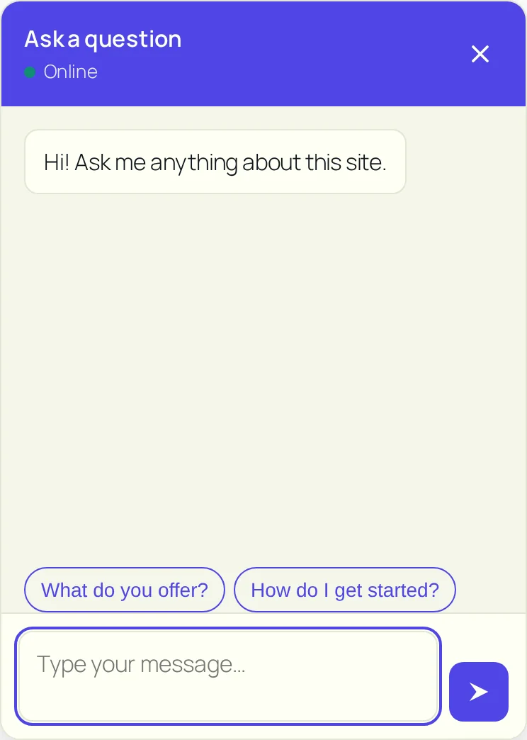 The finished chat widget open on a WordPress page, ready for a question