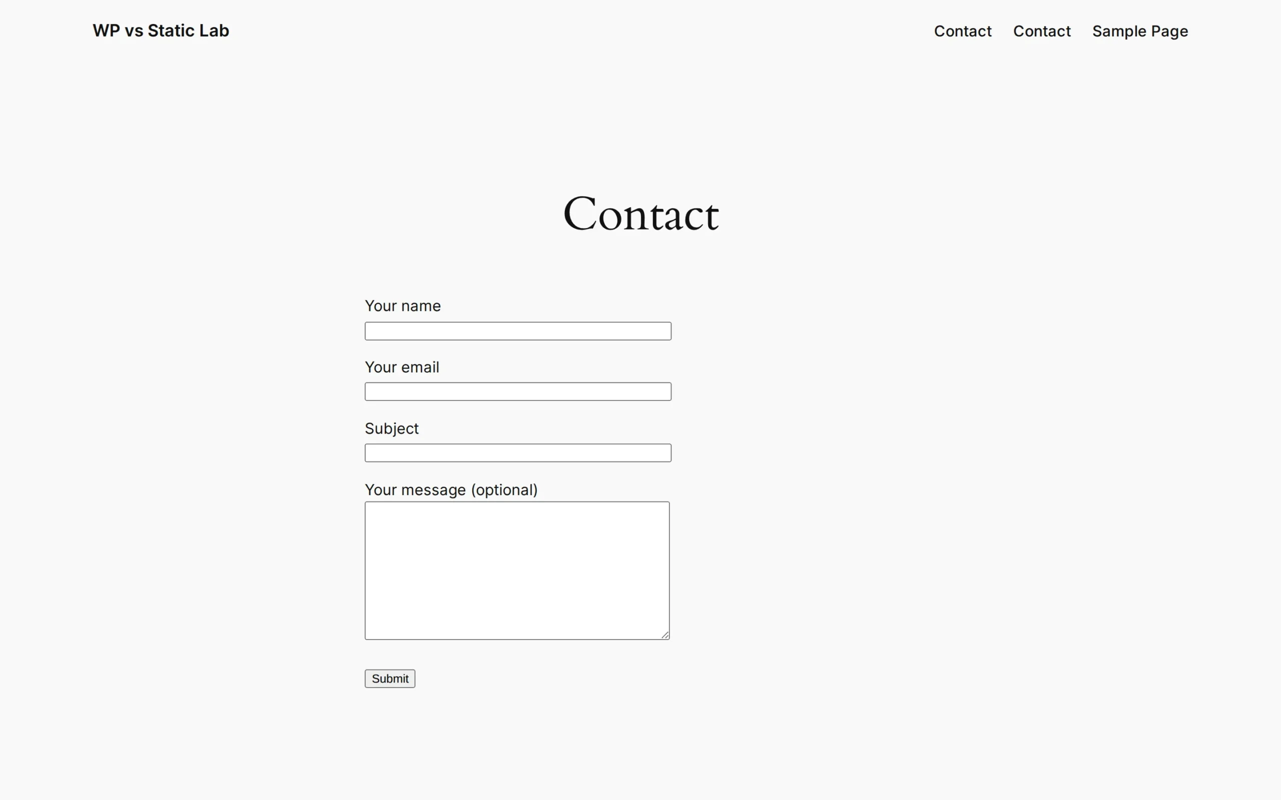 WordPress vs static site: the exported static contact page still showing a working-looking contact form