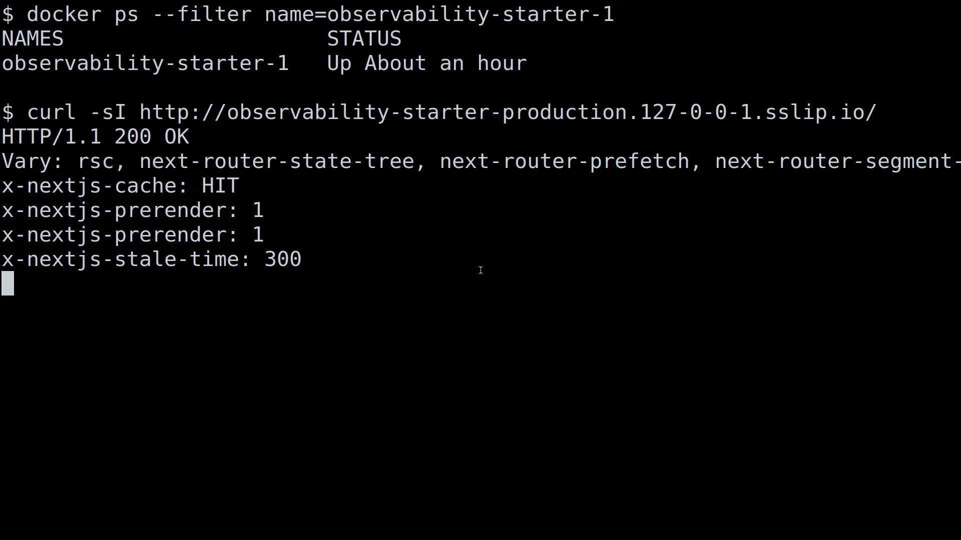 A real deployed app, confirmed live via docker ps and a real 200 OK response