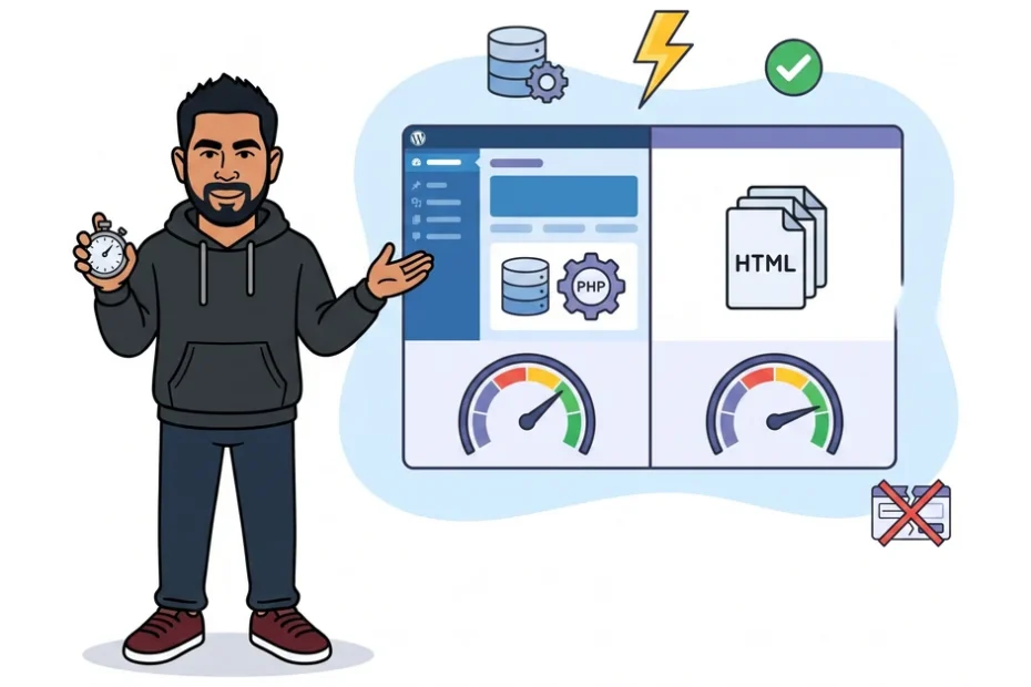WordPress vs static site comparison — measuring page speed on both stacks